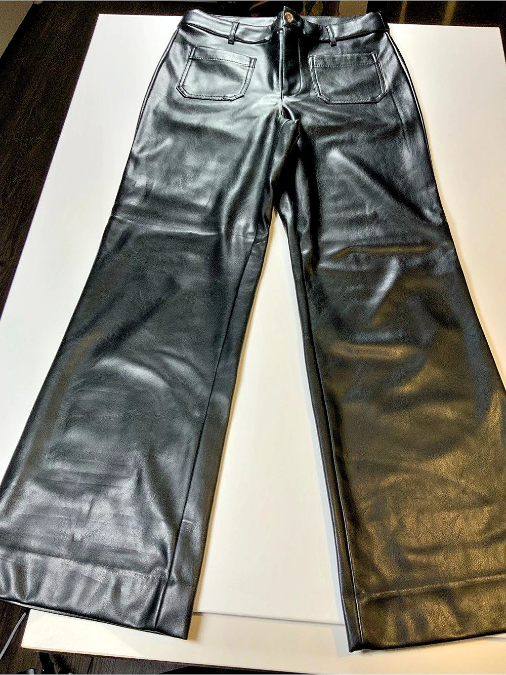 J.Crew Lizzie High-Rise Patch-Pocket Faux-Leather Pant Black Waist 28